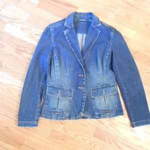 Eddie Bauer Womens Denim Jean Jacket Size M V-Neck